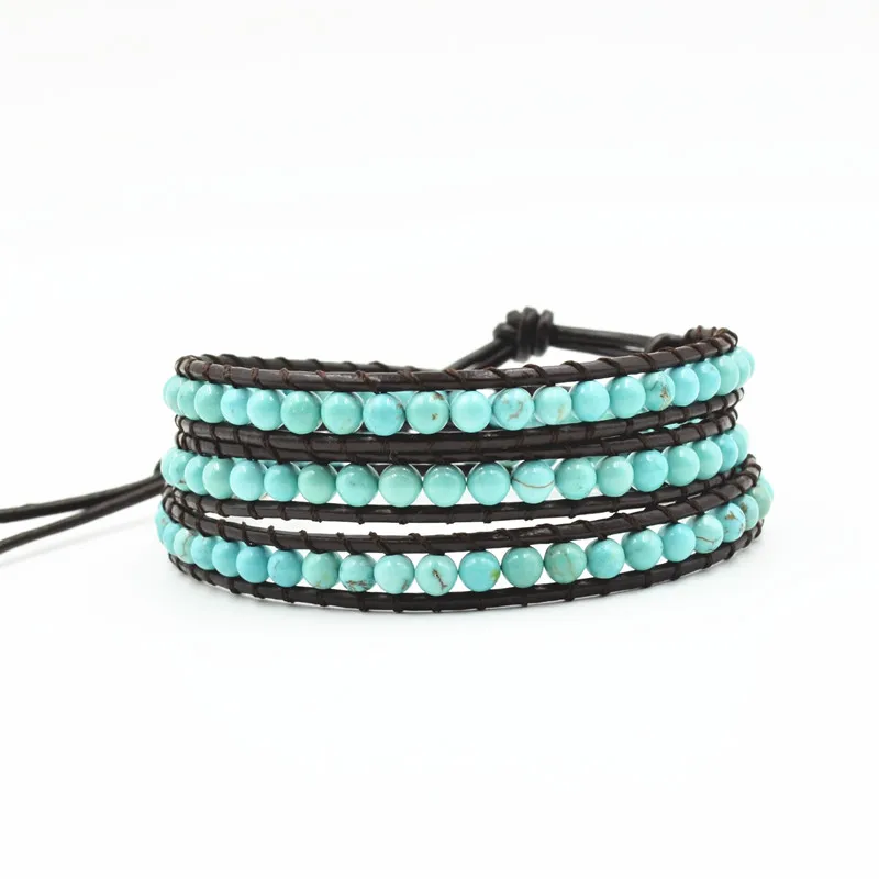 Women Boho Bracelet Vintage Leather Wrap Semi Precious Stone Beaded Cuff Girl's Gift Dropship | Украшения и аксессуары