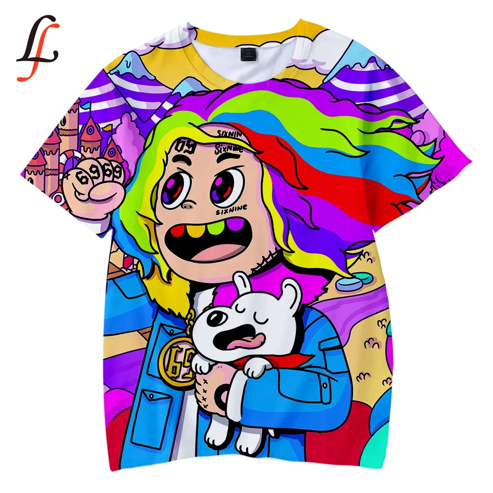 6ix9ine harajuku/Детская футболка с объемным рисунком Мягкая мультяшным принтом круглым