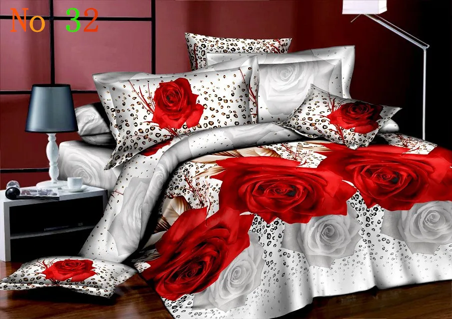 Top quality! 3D hot Bedding Set family cotton comforter coverlet set queen size 4 pcs | Дом и сад