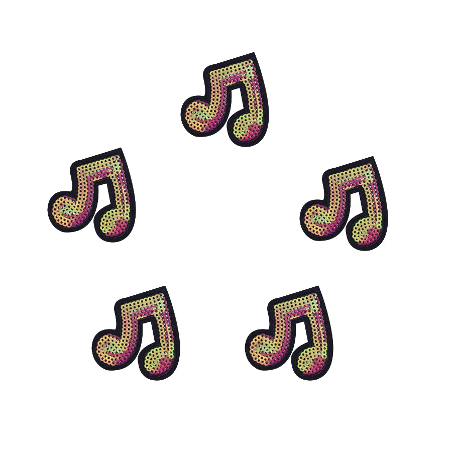 5PCS Sequined Notes Patches for Clothing Iron on Transfer Sequin Applique Cloth Shoes DIY Sew Embroidery Badge | Дом и сад