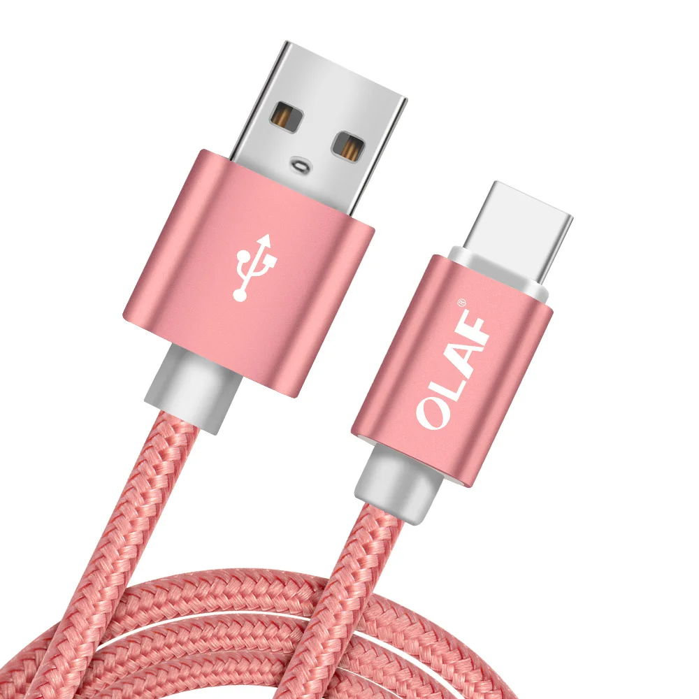 Олаф usb type-C кабель быстрой зарядки Usb кабель для samsung S9 S8 Note 9 кабель для Xiaomi huawei P10 9 мобильных телефонов зарядный шнур - Цвет: Rose pink