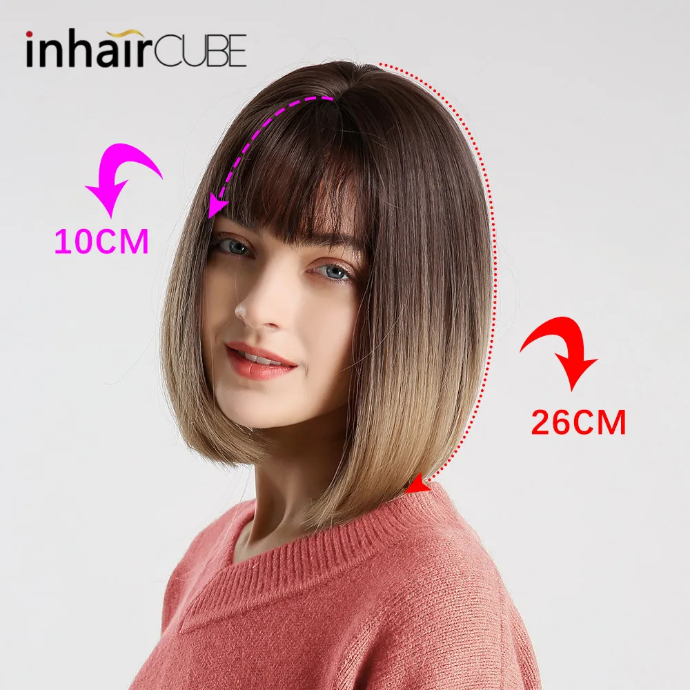Inhair Cube синтетический плоский челка для женщин парик омбре с выделением короткие прямые волосы боб парик косплей прическа