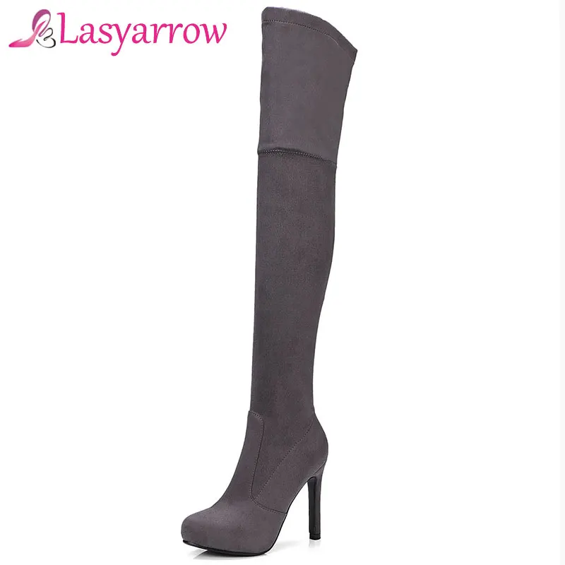 Lasyarrow/женские высокие сапоги на высоком каблуке женские рыцарские с круглым