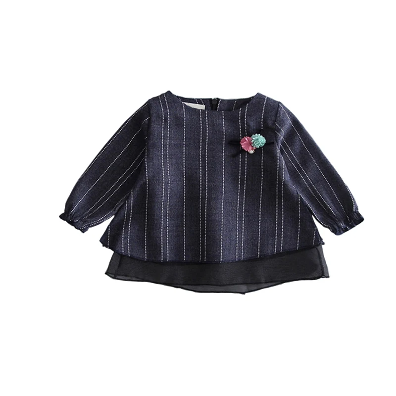 

2022 New Spring Lovely Girls Shirt Long Sleeves Casual Korean Flowers Stripe Cotton Clothing Fashion Female Baby Zipper Clothes