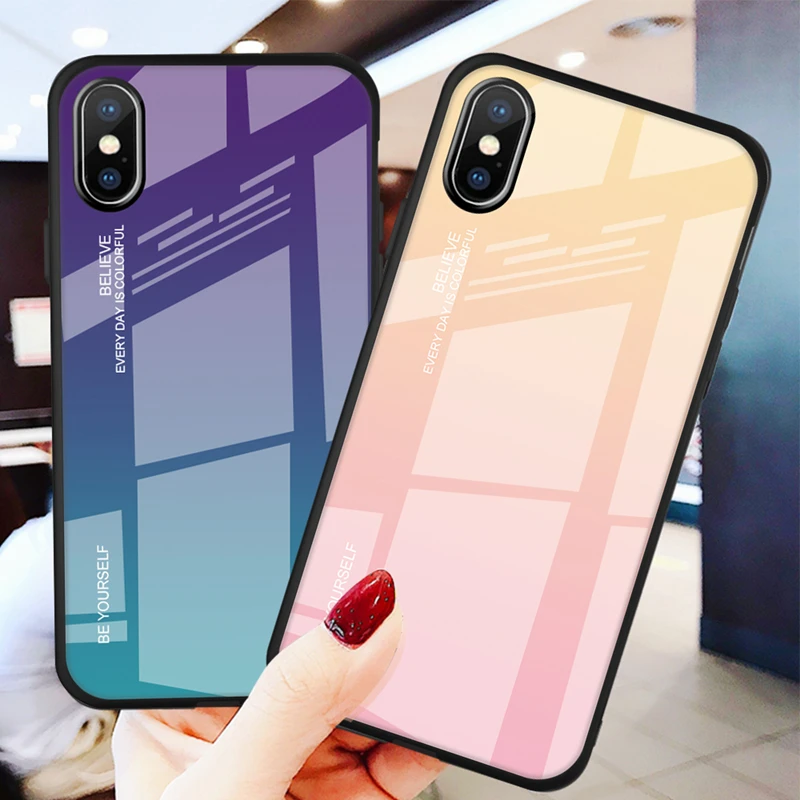 Чехол из закаленного стекла для телефона с градиентом iphone X XS MAX XR защитный чехол 7