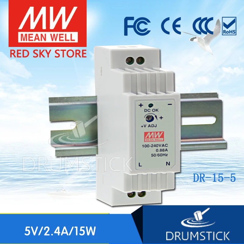 

Smoothly MEAN WELL DR-15-5 5V 2.4A meanwell DR-15 12W Single Output Industrial DIN Rail Power Supply
