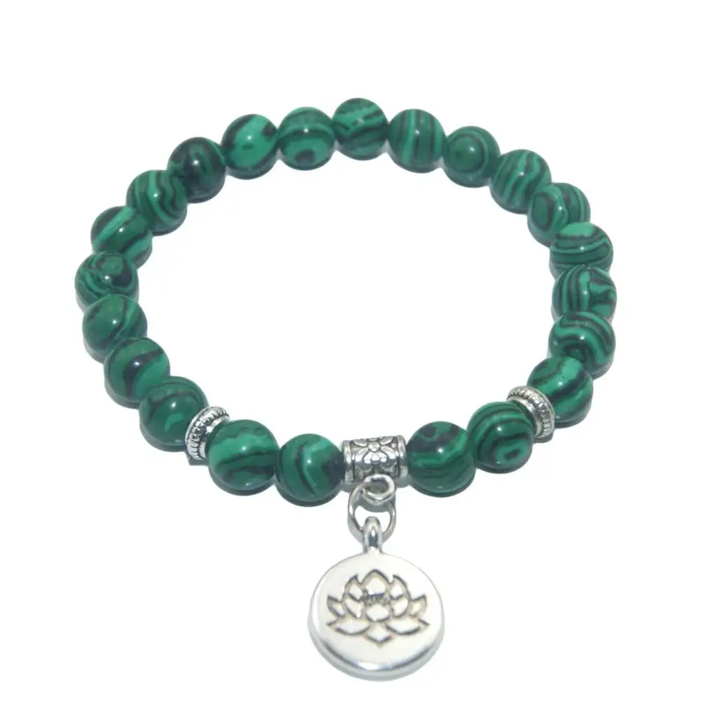 Malachite Бусы из натурального камня лотоса Будды аметисты Агаты лазурит тигровый глаз бирюза браслет для женщин мужчин Йога браслет Femme - Окраска металла: Malachite