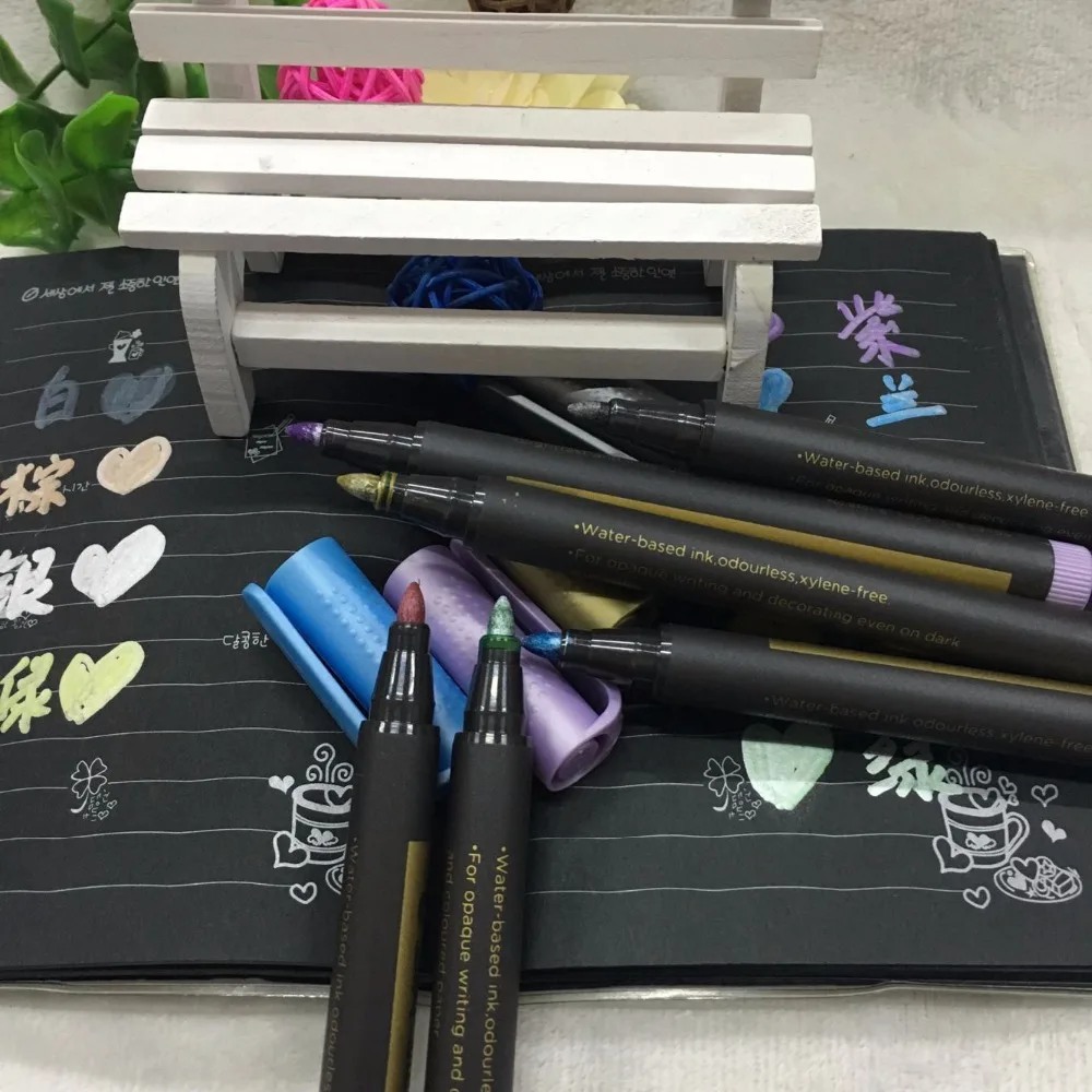 Металлическая ручка акварельного цвета 10 цветов черная краска маркер сделай сам