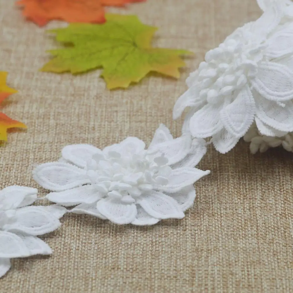 KALASO 8 шт. красивый белый цветок с бутонами вышитые кружевные края Отделка лентой