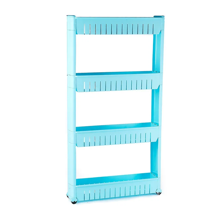 4 layers Blue Передвижной пластиковый стеллаж для хранения межпространств, шкаф для хранения холодильника с роликовыми полками, кухонные коляски для ванной комнаты, Интервальная полка - Цвет: 4 layers Blue