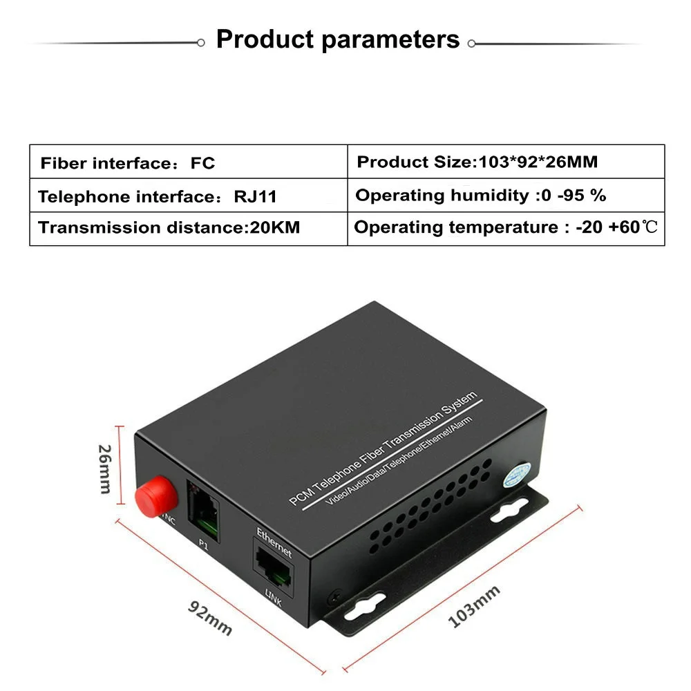 1 пара 1-канальный PCM волоконно-оптический мультиплексор расширитель с 100M Ethernet