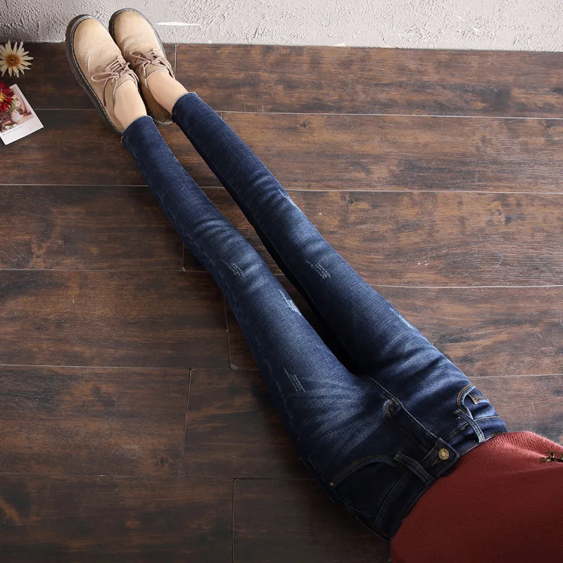 2019 Winter Jeans Women Gold Fleeces Inside Thickening Denim Pants High Waist Warm Trousers Female Snow | Женская одежда