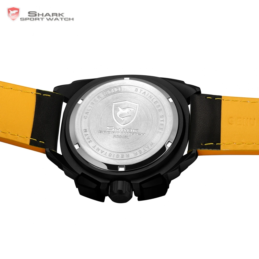 Tiger Shark спортивные часы новая дата 24Hrs черный желтый ободок кожаный ремешок мужские часы гоночные Мужские кварцевые часы/SH416