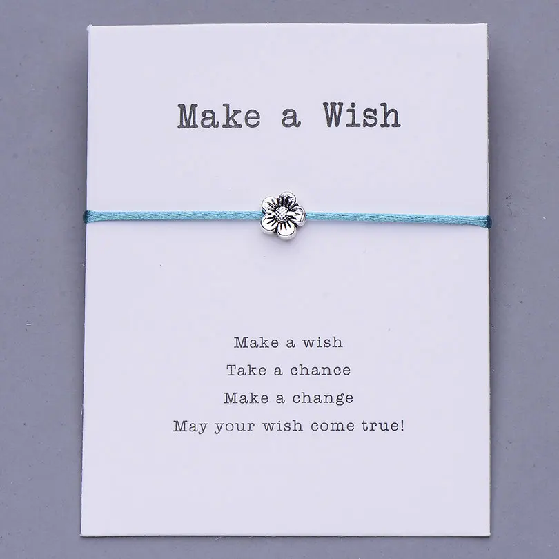 lake blue with card Pipitree Make a Wish, мини-браслет с цветами, женский, регулируемый, на удачу, красные браслеты, для женщин, детей, Wish, ювелирное изделие, карта, подарок - Окраска металла: lake blue with card