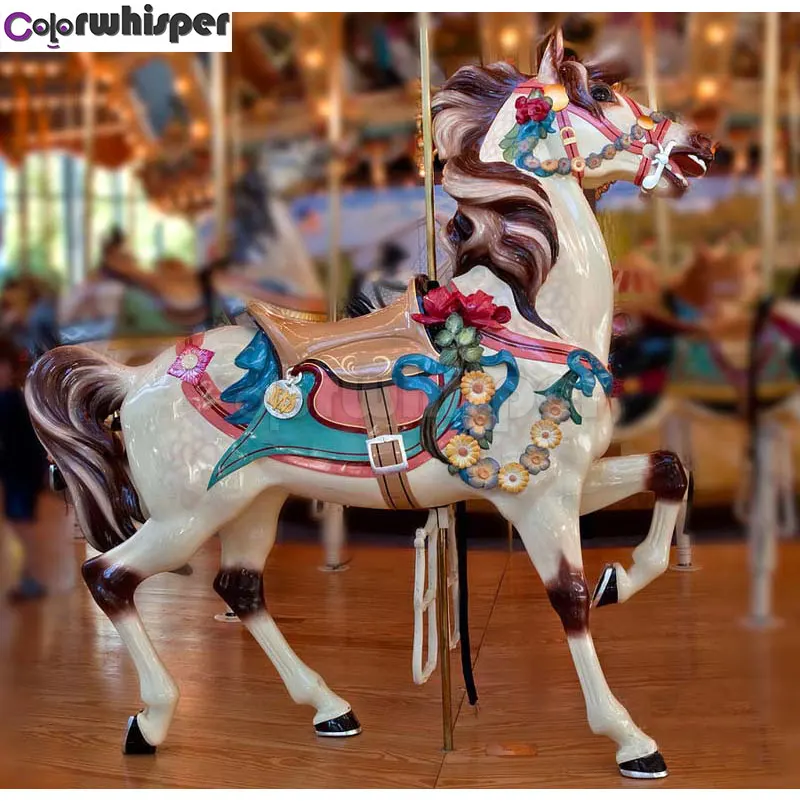 Алмазная живопись полноразмерная/круглая картина из страз карусель детство