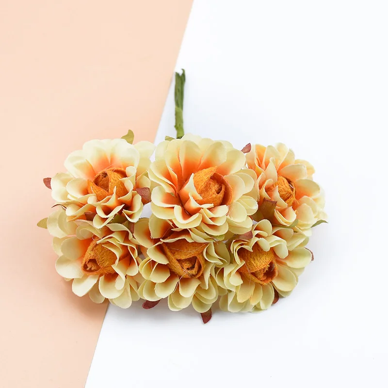 orange 6 шт., искусственные розы, букет, декоративные цветы, венки, искусственные растения для дома, декор для свадьбы, скрап, сделай сам, подарки, коробка для конфет, шелковые цветы - Цвет: orange