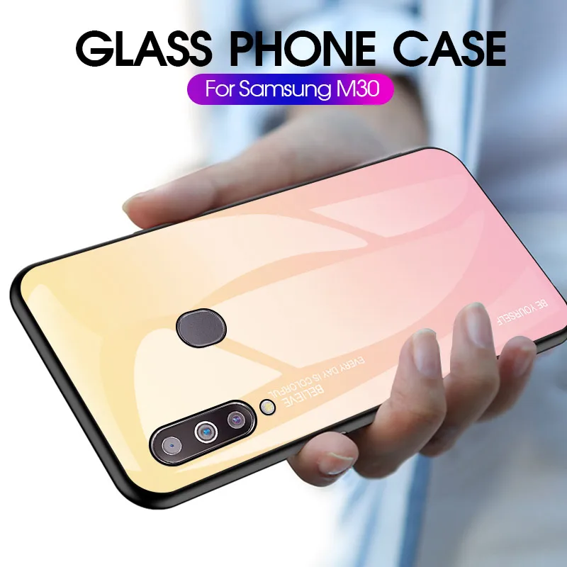 Градиентное закаленное стекло модное + силикон для Samsung Galaxy M30 M 30 M305 M305f 2019 чехол