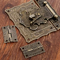 2pcs antique bronze cabinet hinges vintage furniture hardware set box hasp latch toggle buckle for jewelry wooden case