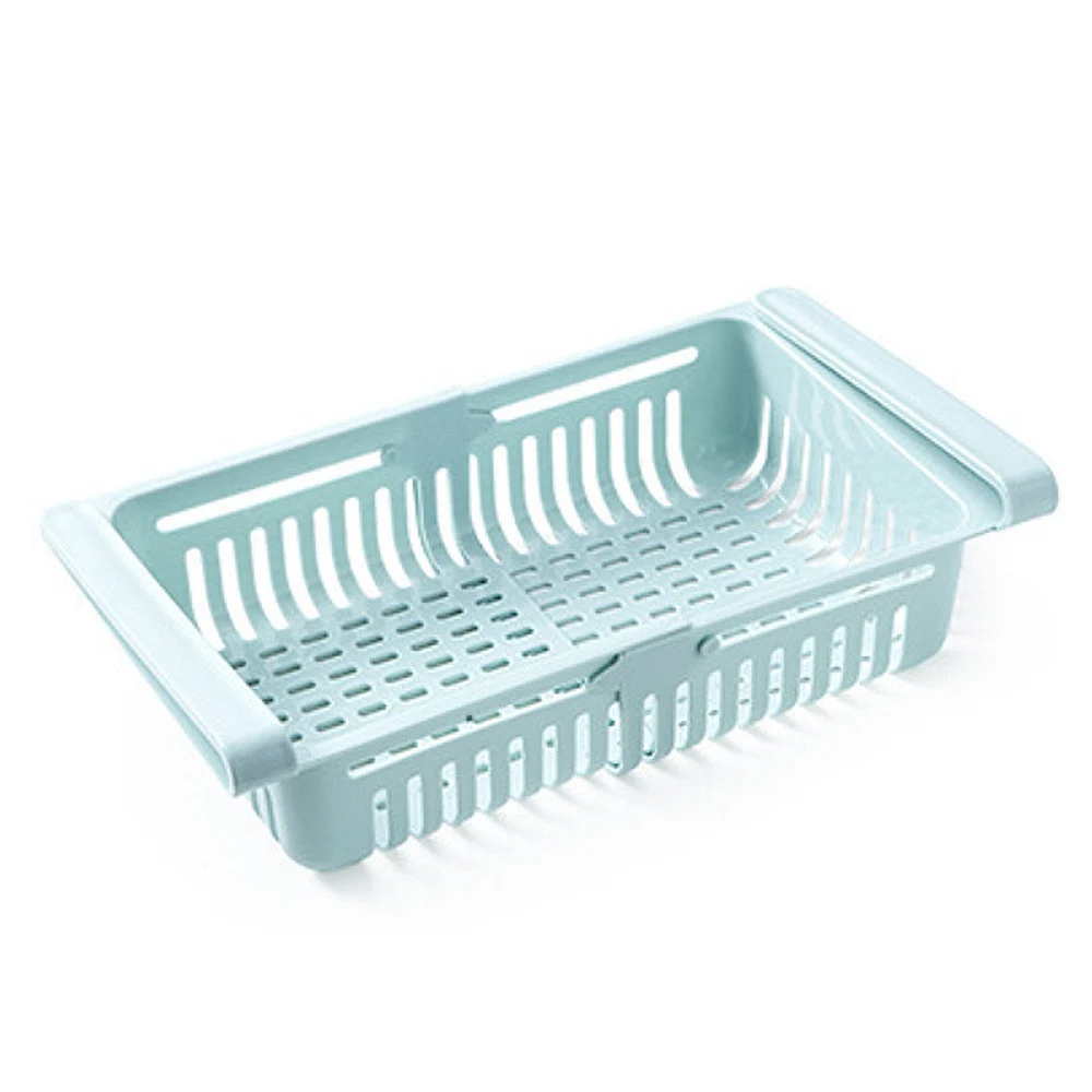Blue 1pc Adjustable And Stretchable Fridge Organizer Fresh Spacer Layer Storage Rack Drawer Basket Refrigerator Pull-Out Drawers - Цвет: Blue