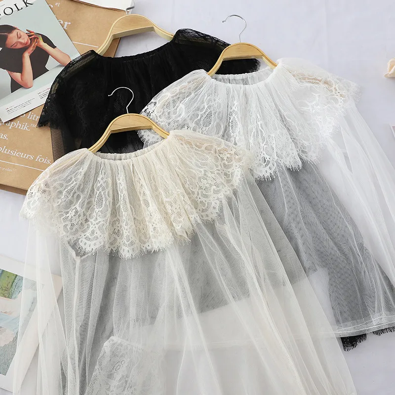 Женская кружевная блузка с длинными рукавами Весенняя Блузка оборками и