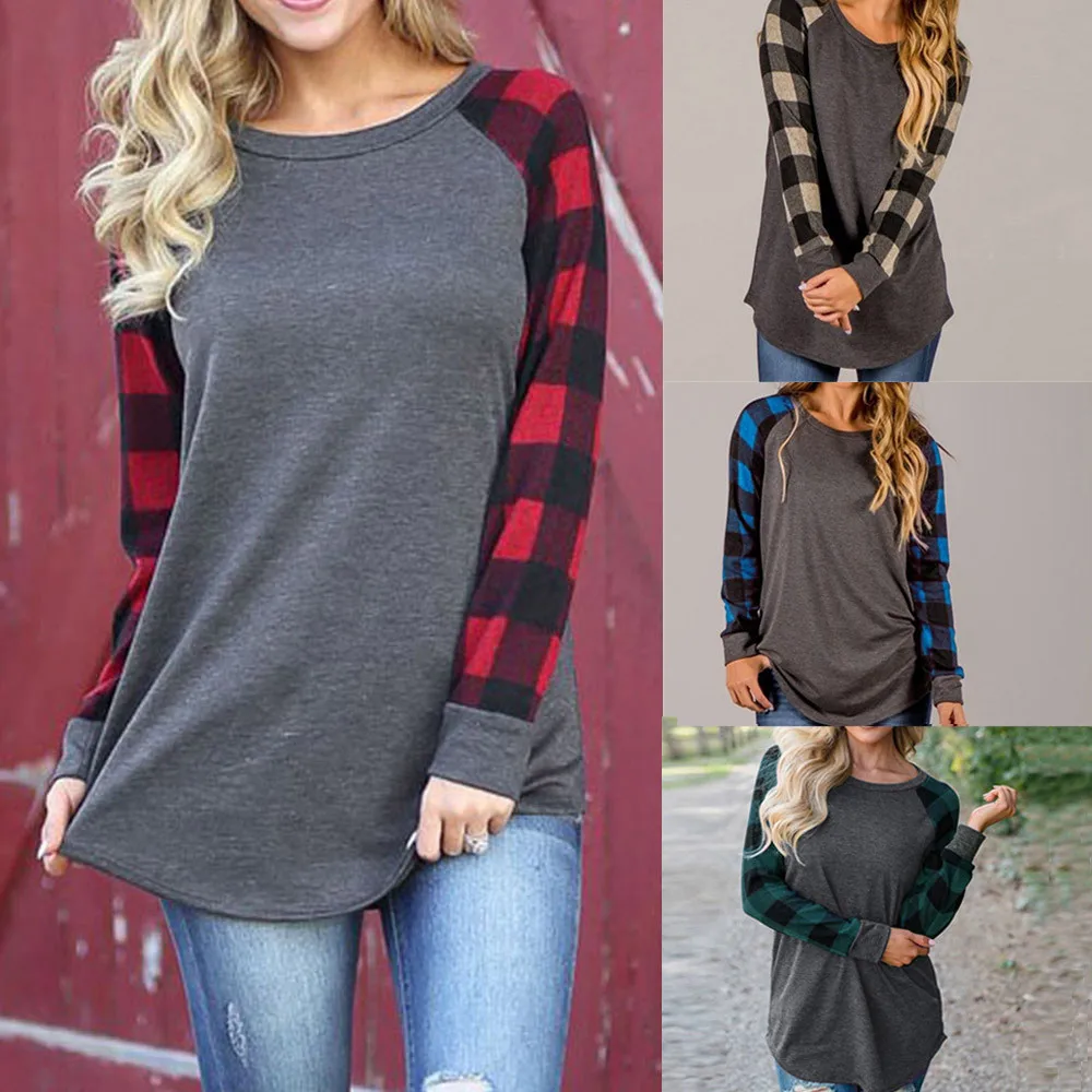 Футболка женская с длинным рукавом в стиле пэчворк|women fashion shirt|women shirtscasual tops |