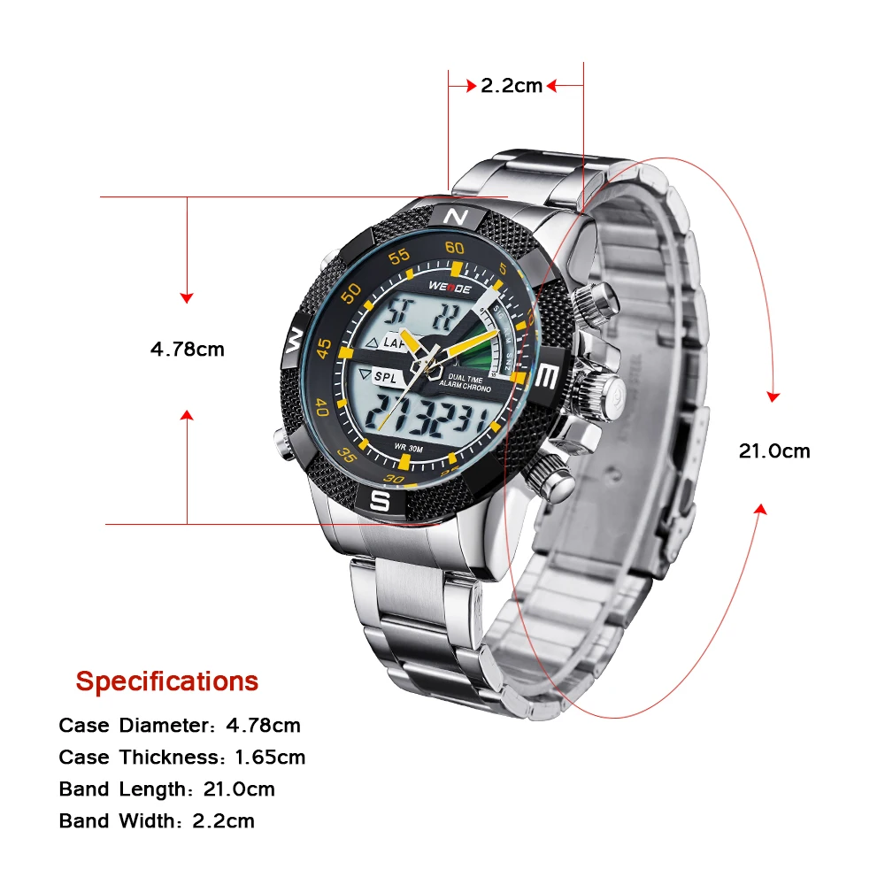 WEIDE Роскошные брендовые модные спортивные Часы Для мужчин аналоговый цифровой