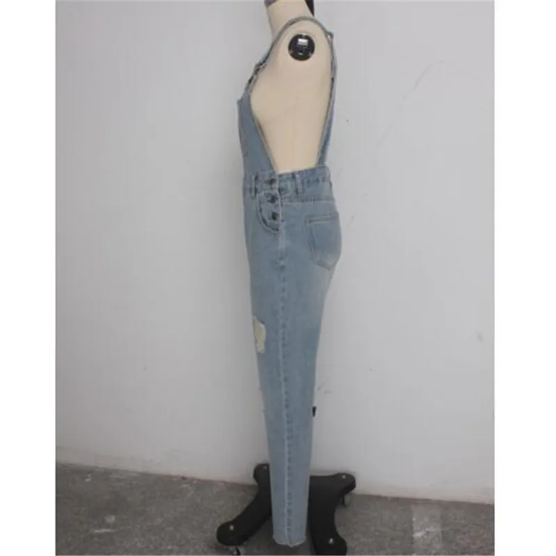 casual denim jumpsuit women long pants rompers bodysuit overalls ripped jeans strappy off shoulder boyfriend | Женская одежда