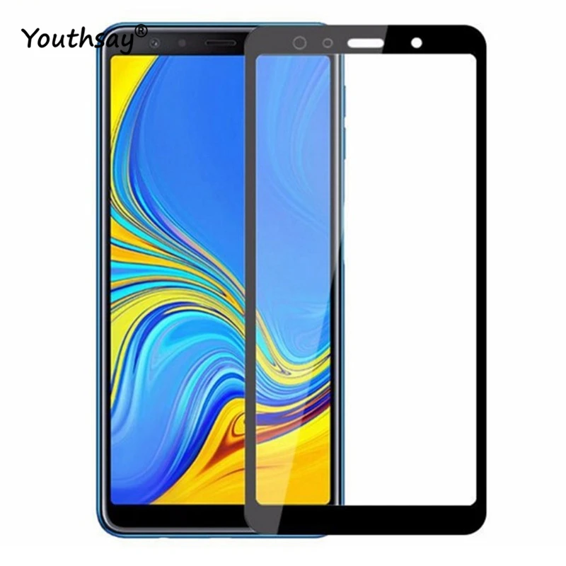 2 piezas de vidrio completo para Samsung Galaxy A7 Protector de pantalla cobertura pel&iacute;cula protectora para Galaxy A7 2018 vidrio para Samsung a7 A750-0
