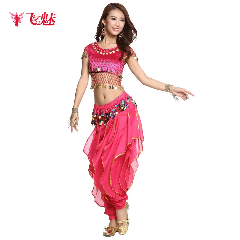 Высококлассный индийский танцевальный костюм топ + брюки 2 шт./компл. женский для