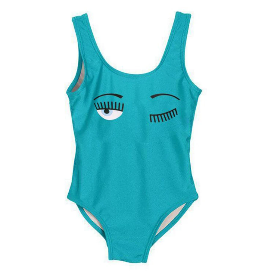 Eye- Blue Green Милый Цельный купальник для маленьких девочек, одежда для купания для детей, пляжная одежда с изображением фламинго, боди, купальный костюм - Цвет: Eye- Blue Green