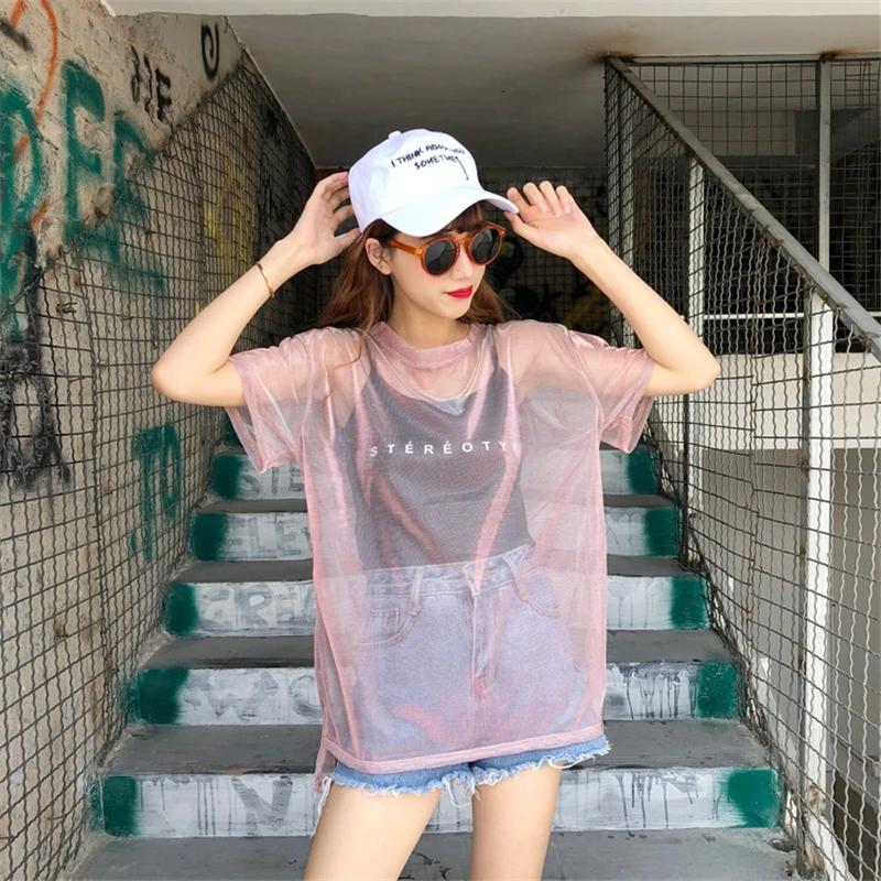 Прозрачные топы из двух частей Harajuku стильные модные женские футболки яркие