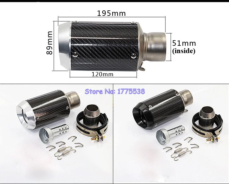 

Length 195mm Inlet 51mm Motorcycle Exhaust Pipe Muffler Stainless Steel Carbon Fiber Motorbike Exhaust Tailpipe with DB Killer