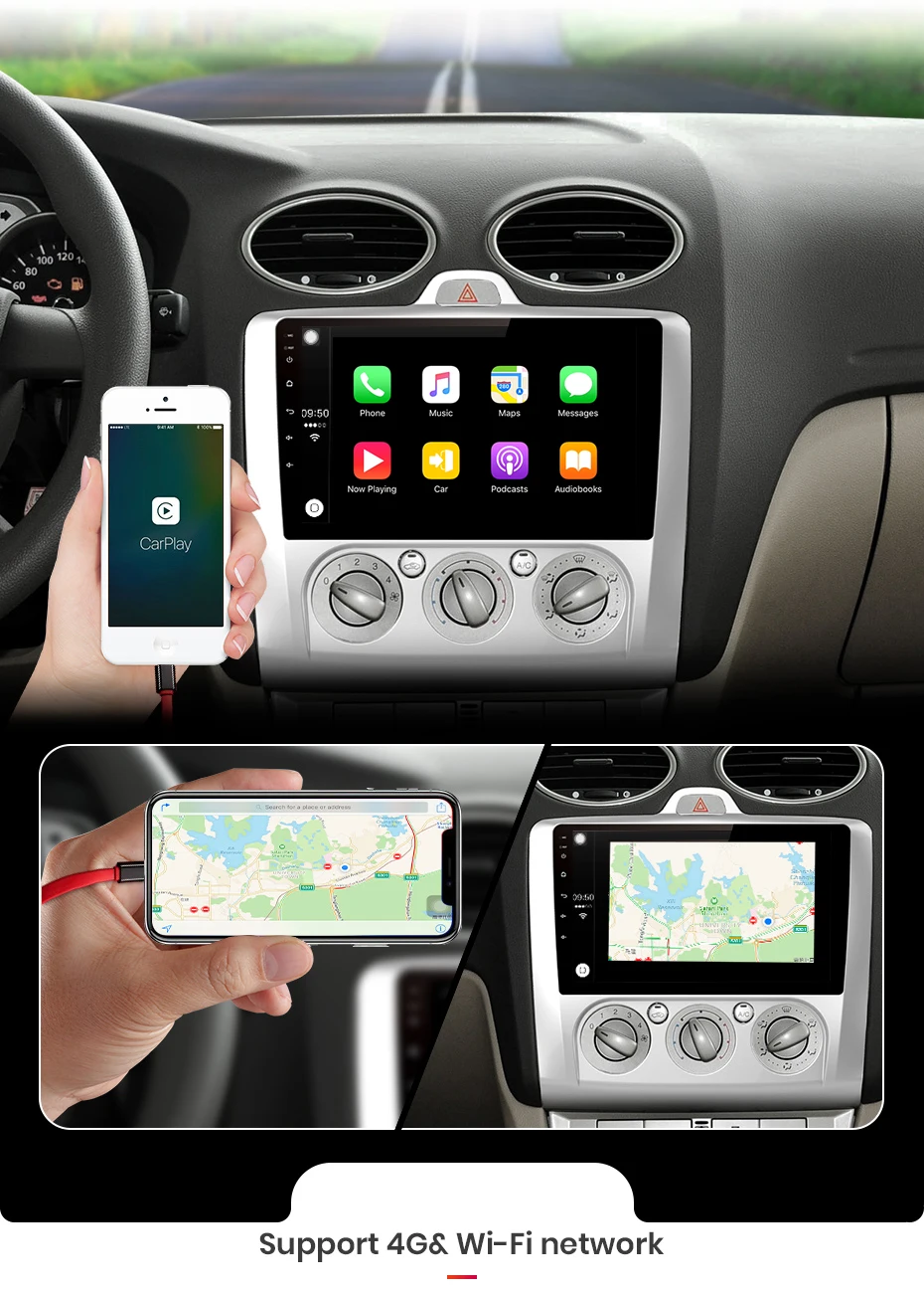 Junsun V1pro 4G+ 64G CarPlay Android 9,0 DSP для ford focus 2 Mk2 2004-2011 Автомобильный Радио Мультимедиа Видео плеер навигация gps 2din