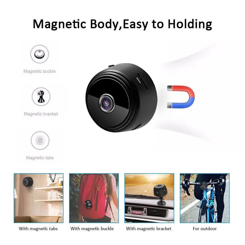Мини камера на магните A9 WiFi 1080P HD IP P2P ИК Ночное Видение Обнаружение движения