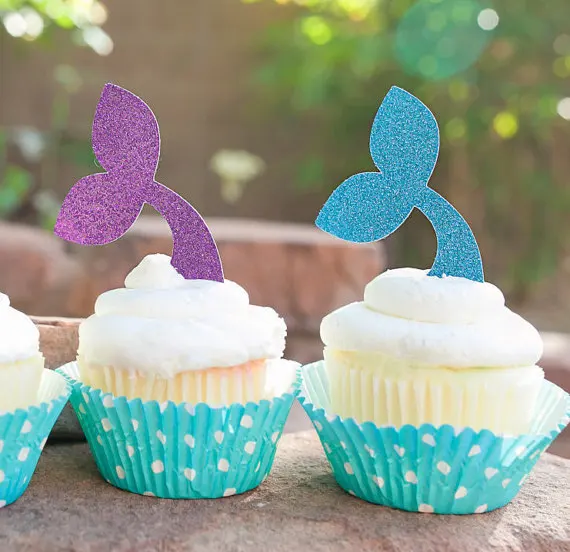 

Mermaid Tail Cupcake Toppers, under the Sea Food Picks Nautical wedding party baby bridal shower birthday cake topper decor