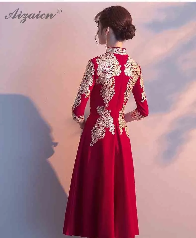 Красное традиционное китайское свадебное платье Qipao женская розовая одежда мода для девочек Cheongsam хлопок А-силуэт плюс размер вечерние платья
