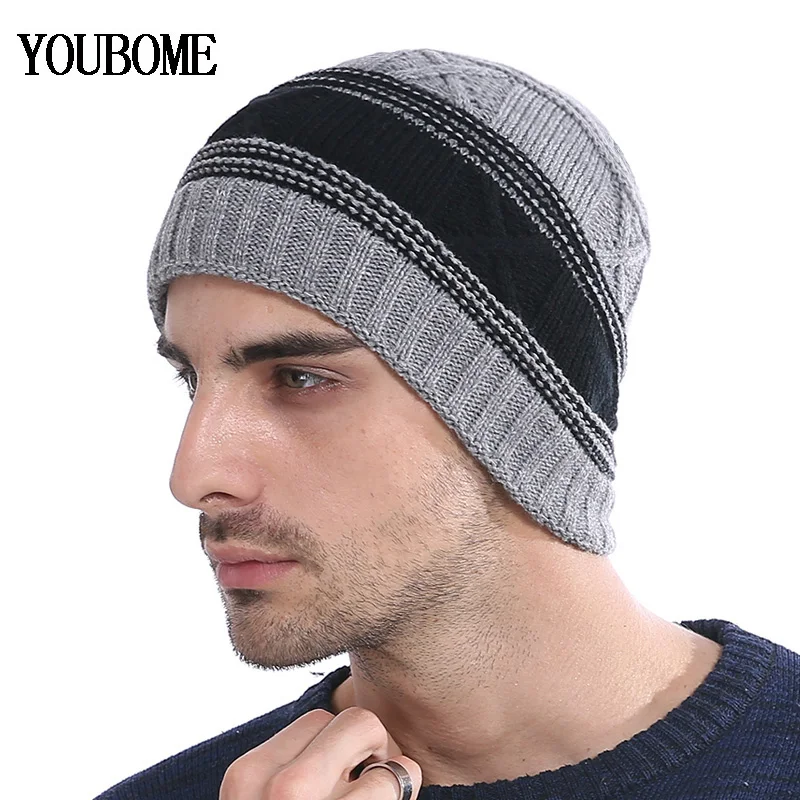 YOUBOME модные зимние шляпы для мужчин и женщин Skullies Beanies Мужская вязаная шапка мужская шапка капот теплый мех бренд зимняя шапка