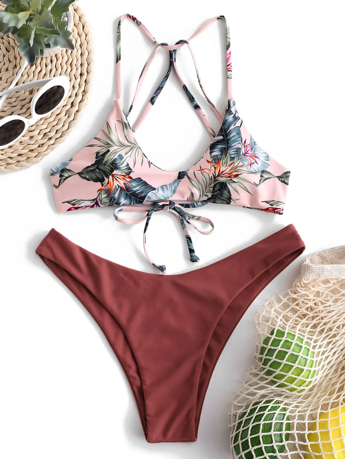 ZAFUL Бикини Женщины Цветочные Strappy Mix Match Набор Бикини Мягкие Ремни Тонкий Провод Бесплатный Купальник Strappy Купальники Купальный Костюм