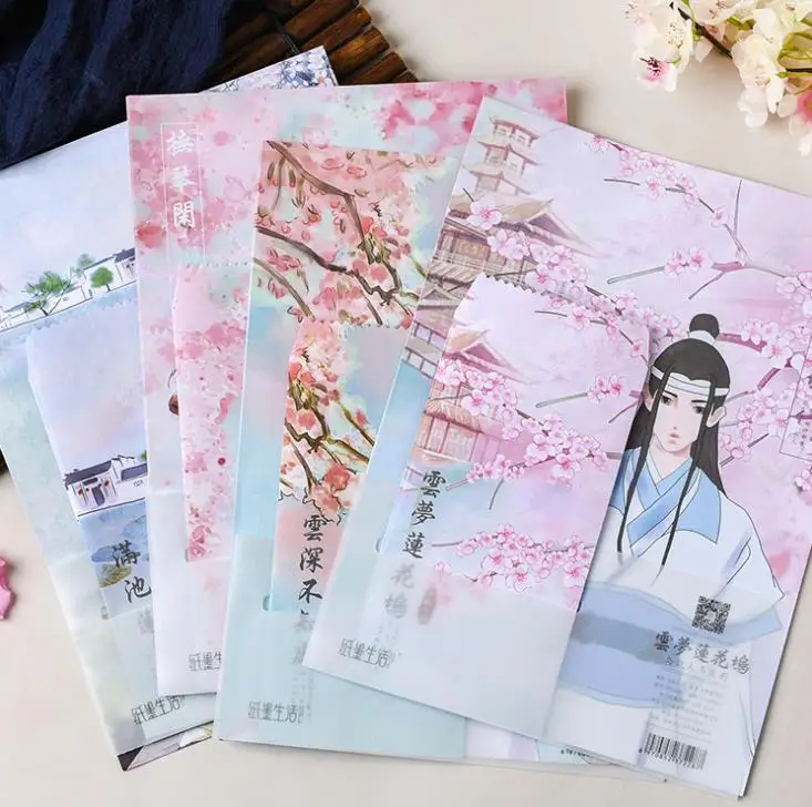 9 шт./упак. Kawaii 3 конверты+ 6 листов буквы древней китайской Красота Для мужчин цветы Бумага конверт с буквенным принтом канцелярский подарок