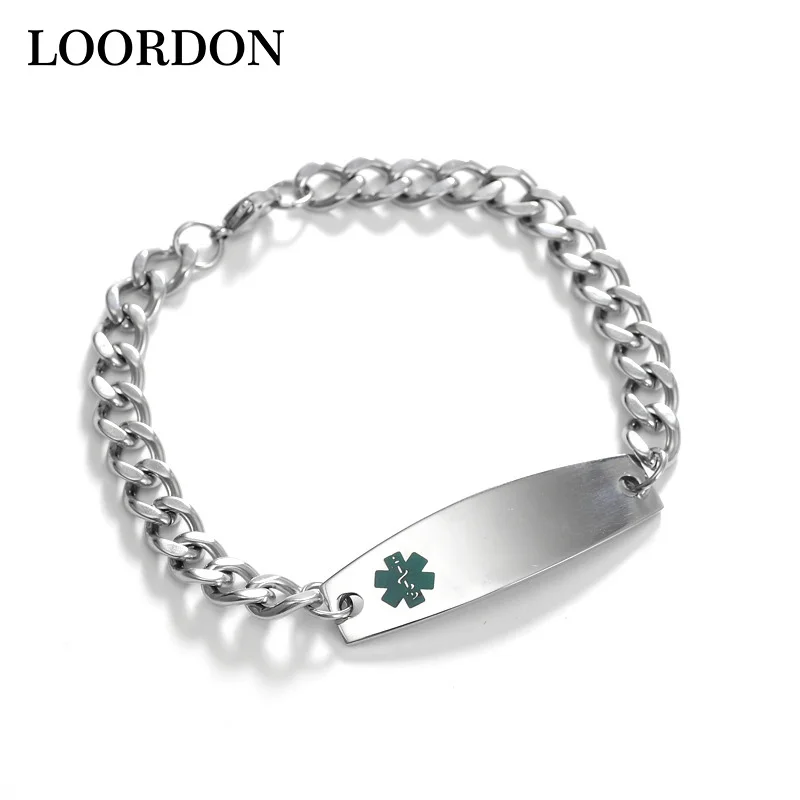 Loordon Нержавеющая сталь Спецодежда медицинская идентификатор оповещения браслет