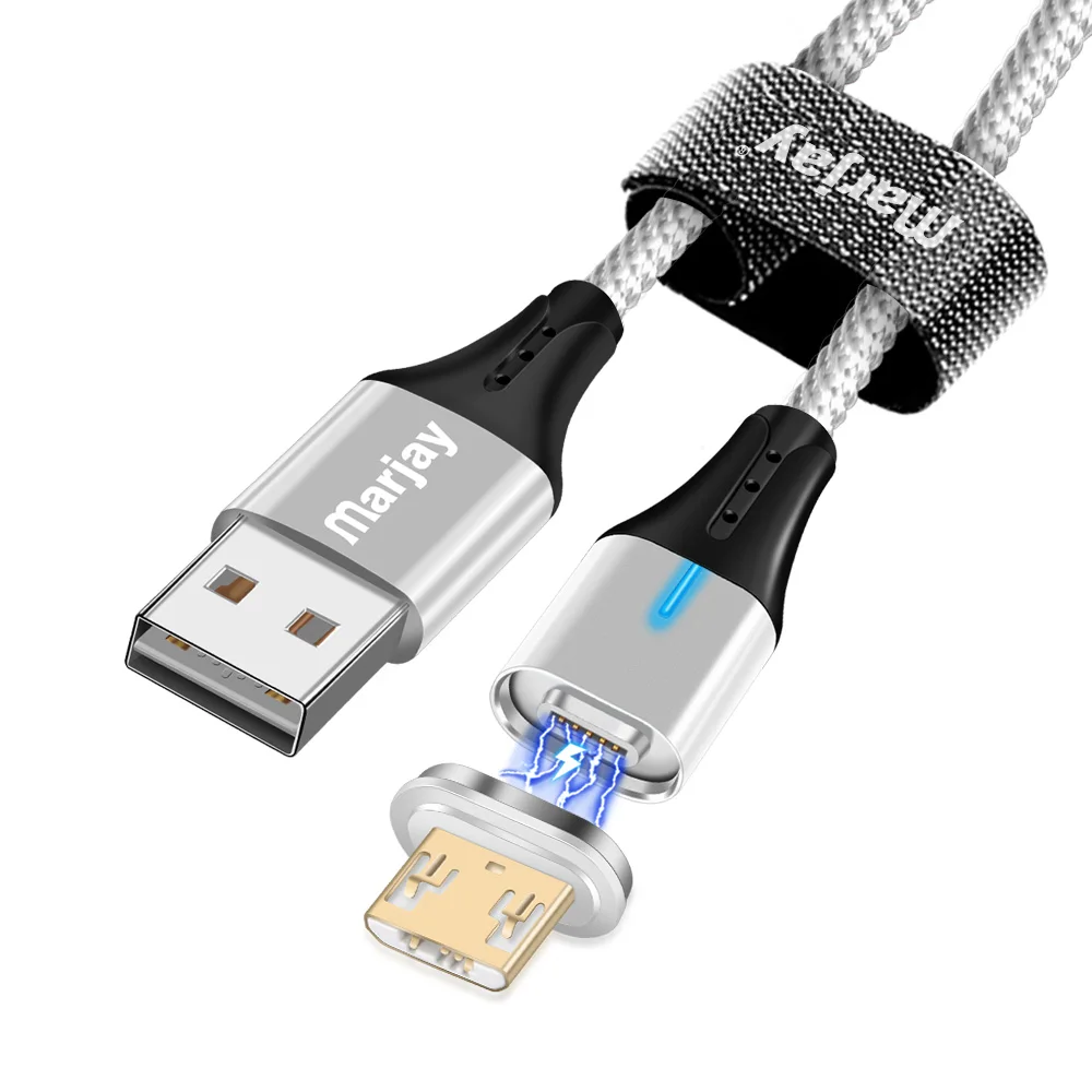 Silver Micro Cable Магнитный зарядный Micro USB кабель Marjay для мобильного телефона iPhone samsung Xiaomi QC3.0, быстрое магнитное зарядное устройство, кабель usb type-C - Цвет: Silver Micro Cable