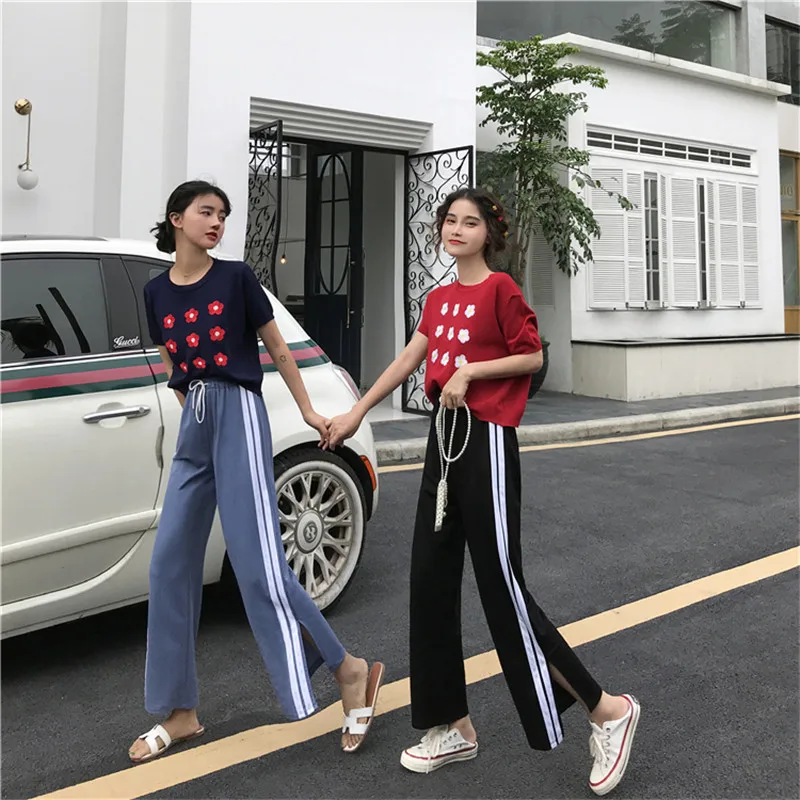 Женские брюки с широкими штанинами 2019 летние корейские повседневные до