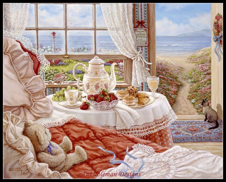Needlework for Embroidery DIY DMC Quality Unprinted on fabric - Counted Cross Stitch Kit 14 ct Oil painting Cottage By The Sea | Дом и сад