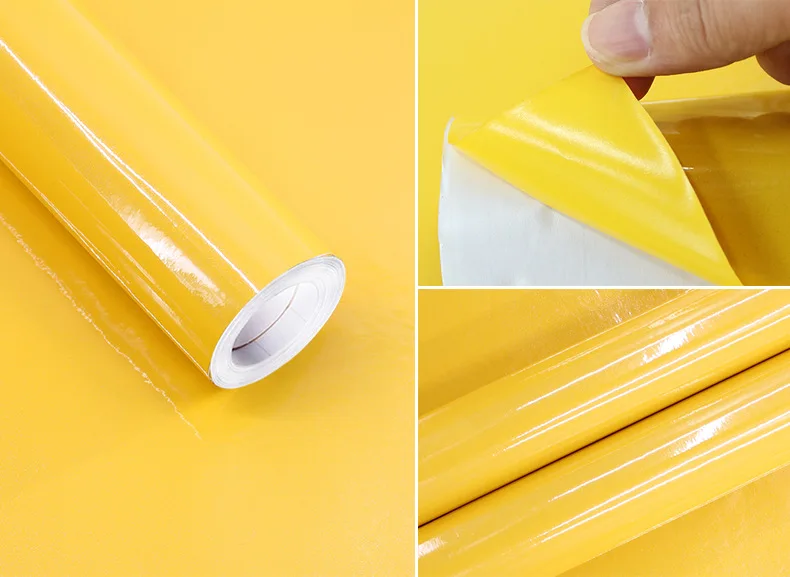DIY ПВХ чистый цвет водостойкие обои для комнаты самоклеющиеся черно-белый Шкаф Кухня Глянцевая паста мебель наклейки на стену