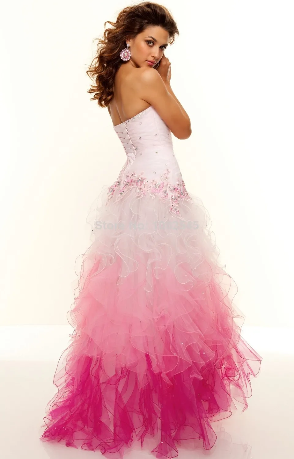Custom Made 2014 Sweetheart Organza Ruffles Pink Blue Mermaid Prom gowns With Slit Lace Up | Свадьбы и торжества