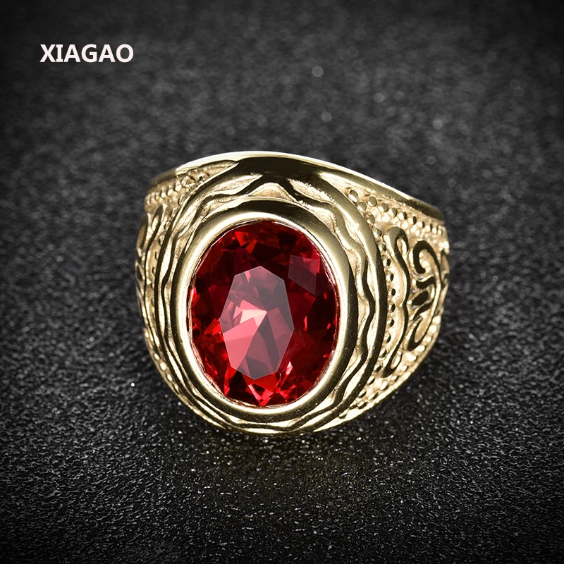 Мужское кольцо XIAGAO, 2 цвета, красный овальный камень, титановая нержавеющая сталь, мужское кольцо, модное мужское кольцо с крестом для мальчика