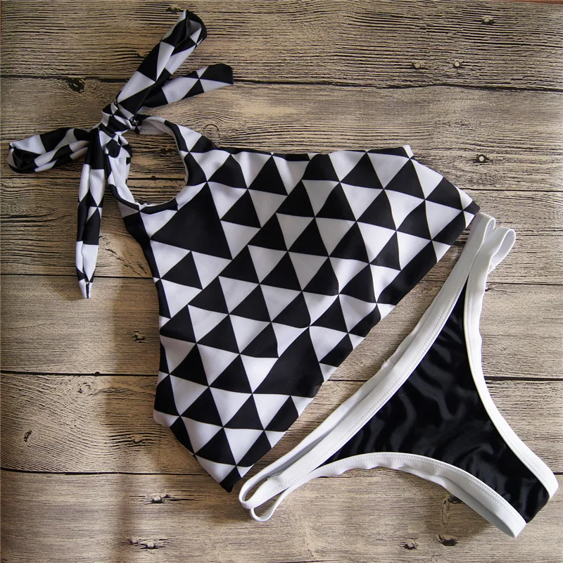Черный Белый Плед Отпечатано Бикини Установить Женщины Из Двух частей Костюмы