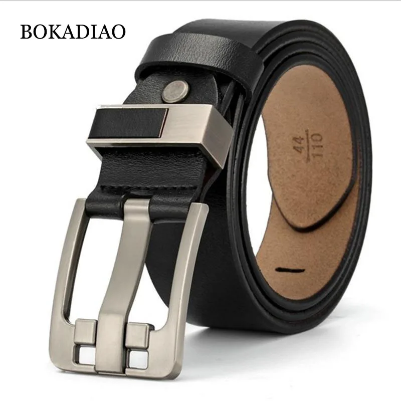 BOKADIAO men's genuine leather belt vintage Alloy Pin Buckle Black Cowskin waist belt Luxury designer Belts for Men high quality