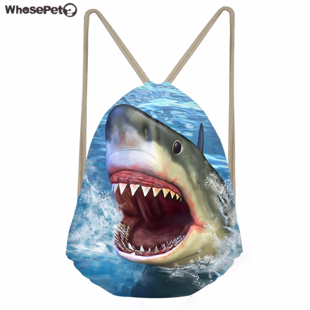 WhosePet для мужчин Drawstring Рюкзак Акула дельфин рыба 3D принт обувь мальчиков девочек