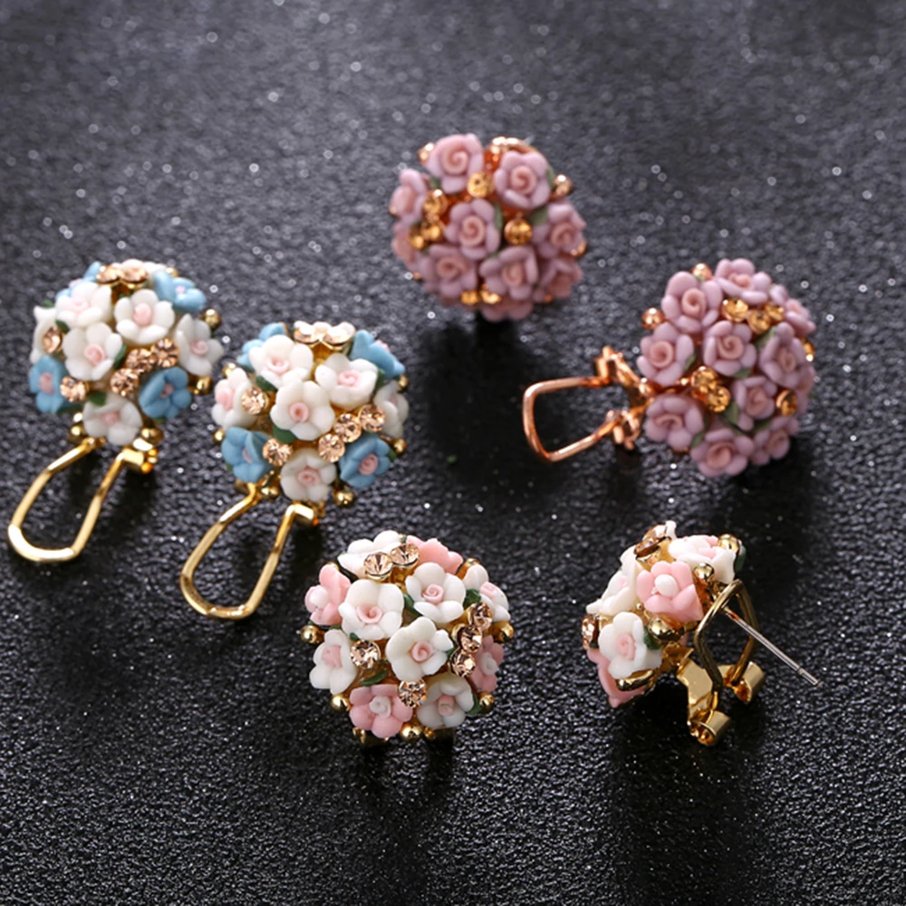 Женские серьги гвоздики с кристаллами Boucle d'oreille 2016 модные в виде цветов